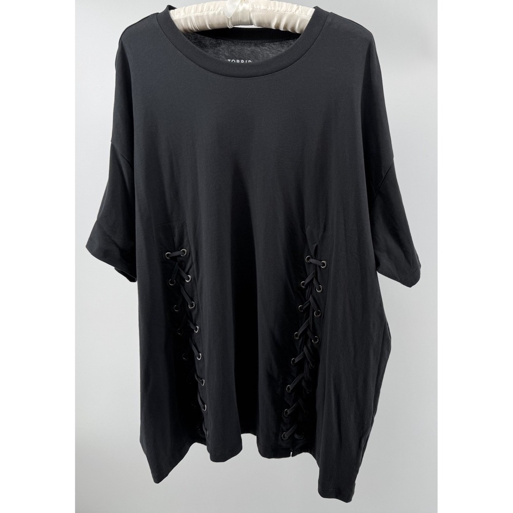 Torrid Charcoal Gray Oversized TEe 0X (12-14) Lace Up Sides NWT Minimalist Edgy